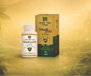 Musli Gold Extra capsules bottle and box with Ayurvedic herbal formulation