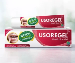 USOREGEL Mouth Ulcer Gel 10 g tube and box with quick pain relief formula