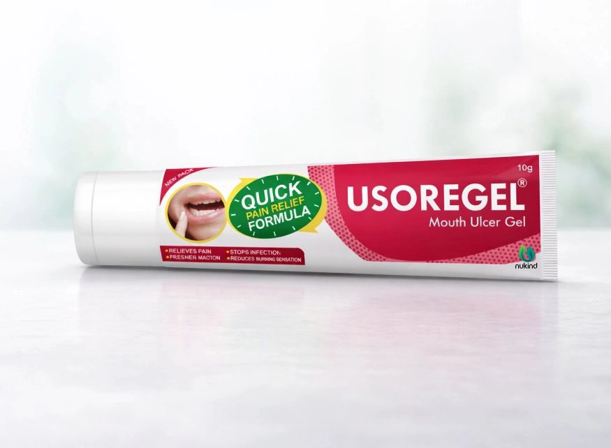 Topical USOREGEL mouth ulcer gel for relief from oral pain and burning sensation.