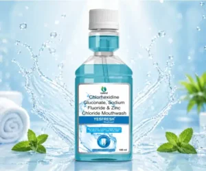 Alcohol-free YESFRESH Mouthwash bottle designed for enamel strengthening, oral cleanliness, and long-lasting freshness.