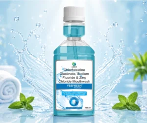 Alcohol-free YESFRESH Mouthwash bottle designed for enamel strengthening, oral cleanliness, and long-lasting freshness.