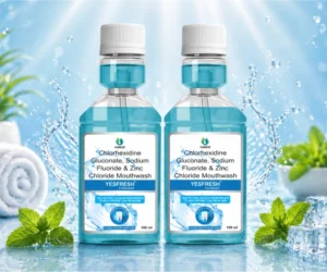YESFRESH Mouthwash for daily oral hygiene with Chlorhexidine, Sodium Fluoride, and Zinc Chloride for antibacterial protection and fresh breath support.