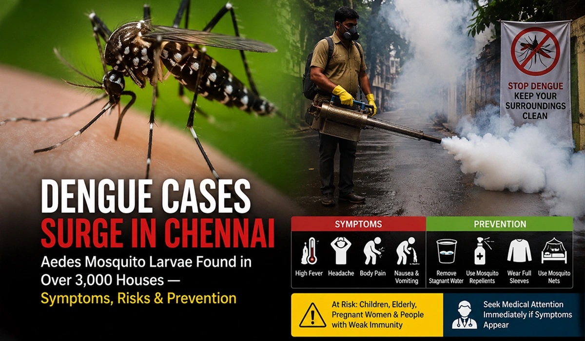 Dengue Cases Surge in Chennai: Aedes Mosquito Larvae Found in Over 3,000 Houses — Symptoms, Risks & Prevention