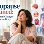 Menopause is the stage when a person has gone 12 consecutive months without a menstrual period, when no other cause explains the absence. It usually occurs between ages 45 and 55. Changing levels of oestrogen and progesterone can affect physical, emotional and sexual health, although every woman’s experience is different.
